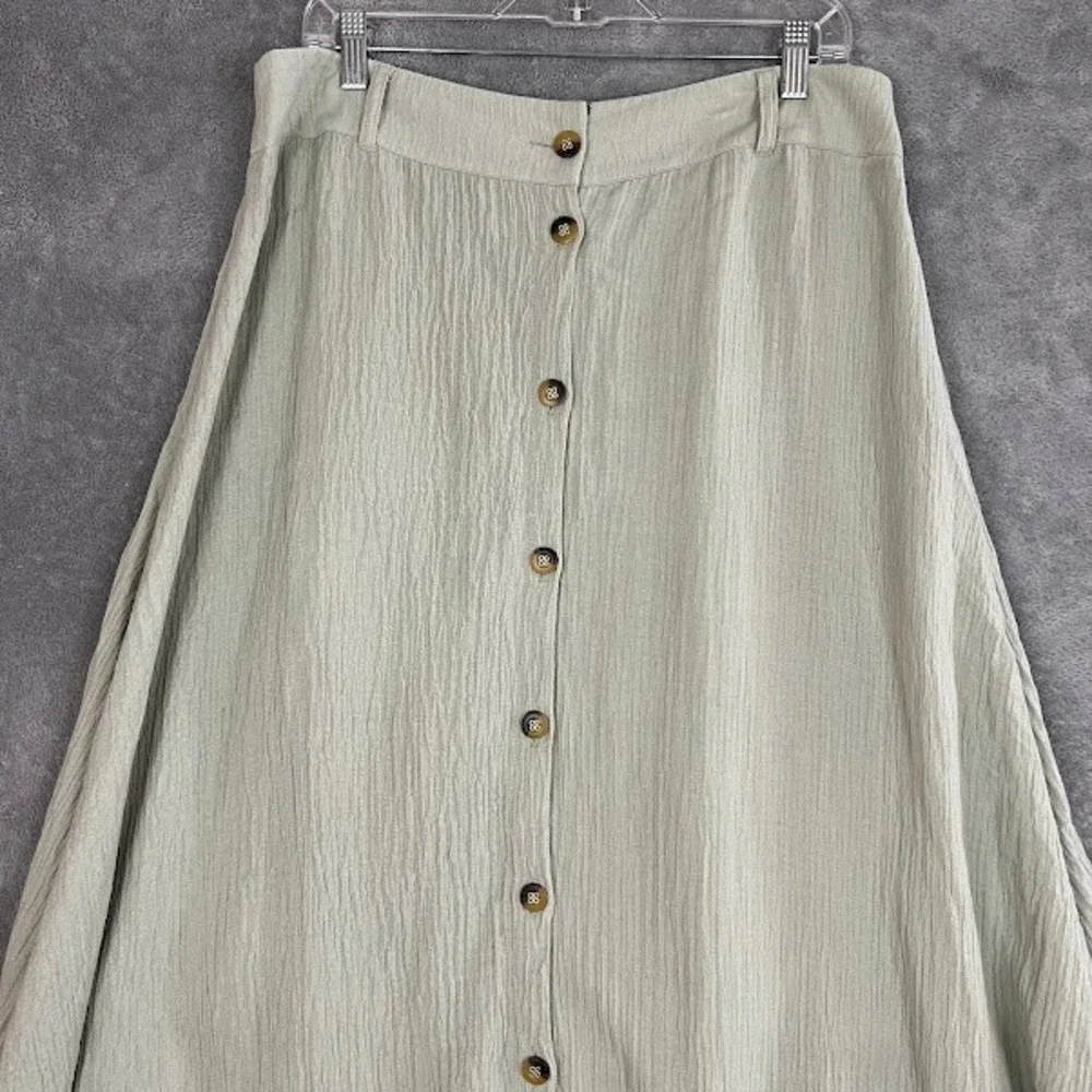 Soft Surroundings Maxi Skirt Womens L Sage Green Full Button Boho Lagenlook
